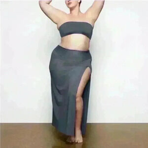 SKIMS NWT Gunmetal Gray Shaping Swim Side Slit High Waisted Long Skirt Size 3X